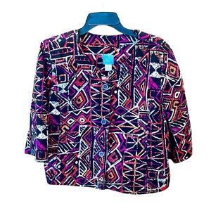 Lark Lane 3/4 sleeve abstract tribal swing style button jacket 16 pink orange